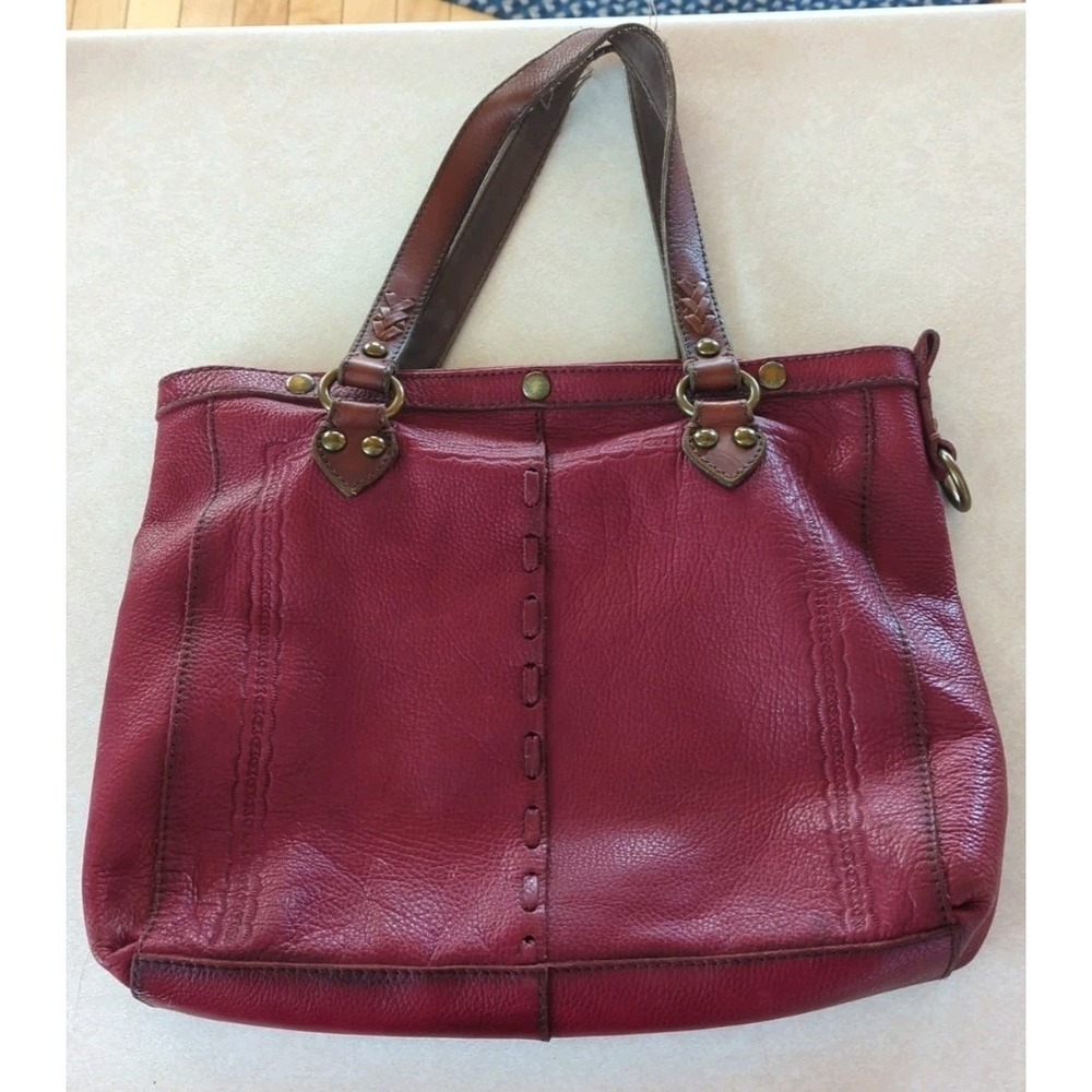 Lucky Brand Handbag Tote Bag Chase Red Shopper Large‎ Pebble Grain Leather